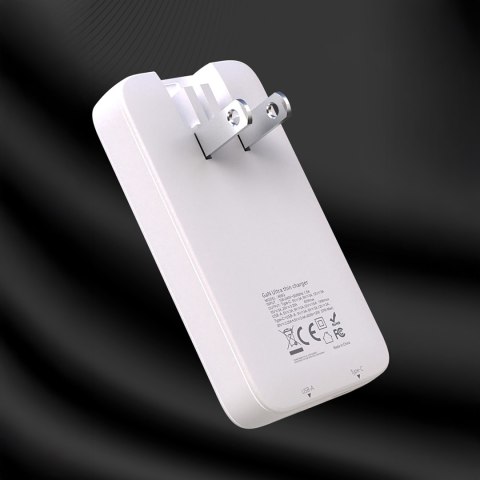 Ładowarka sieciowa podróżna ultracienka GaN 65W USB-A USB-C PD EU / US - biała