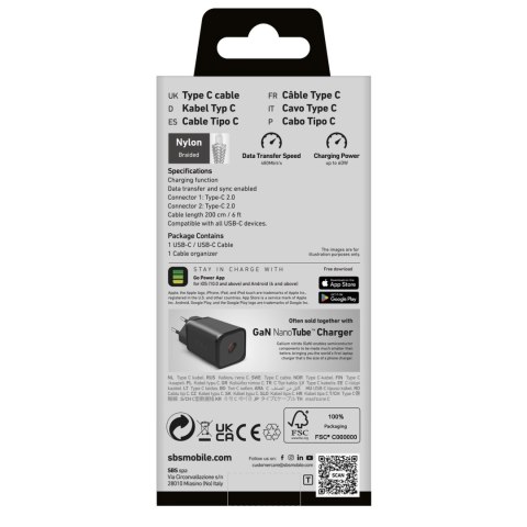Kabel przewód PD USB-C 60W 2m - szary