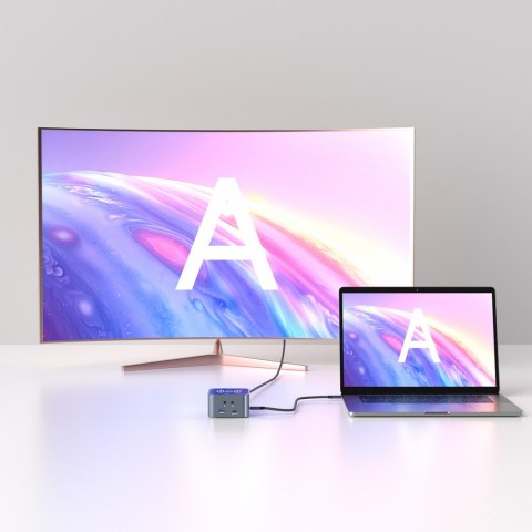 12w1 Hub z ładowarką bezprzewodową USB-A USB-C HDMI RJ45 SD TF mini jack - szary