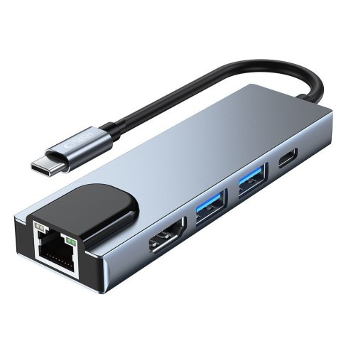 5w1 HUB rozdzielacz USB-C na USB-C USB-A HDMI RJ45 - szary 5w1 HUB rozdzielacz USB-C na USB-C USB-A HDMI RJ45 - szary