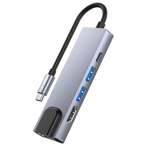 5w1 HUB rozdzielacz USB-C na USB-C USB-A HDMI RJ45 - szary 5w1 HUB rozdzielacz USB-C na USB-C USB-A HDMI RJ45 - szary