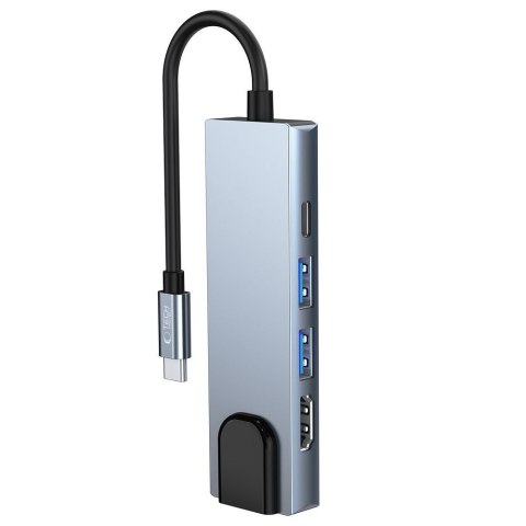 5w1 HUB rozdzielacz USB-C na USB-C USB-A HDMI RJ45 - szary 5w1 HUB rozdzielacz USB-C na USB-C USB-A HDMI RJ45 - szary