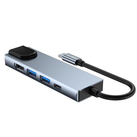 5w1 HUB rozdzielacz USB-C na USB-C USB-A HDMI RJ45 - szary 5w1 HUB rozdzielacz USB-C na USB-C USB-A HDMI RJ45 - szary