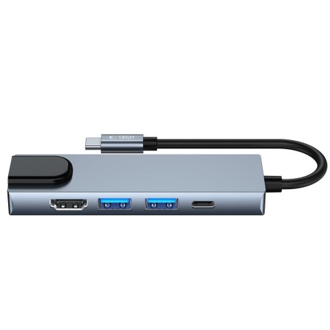 5w1 HUB rozdzielacz USB-C na USB-C USB-A HDMI RJ45 - szary 5w1 HUB rozdzielacz USB-C na USB-C USB-A HDMI RJ45 - szary
