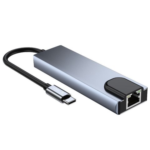5w1 HUB rozdzielacz USB-C na USB-C USB-A HDMI RJ45 - szary 5w1 HUB rozdzielacz USB-C na USB-C USB-A HDMI RJ45 - szary
