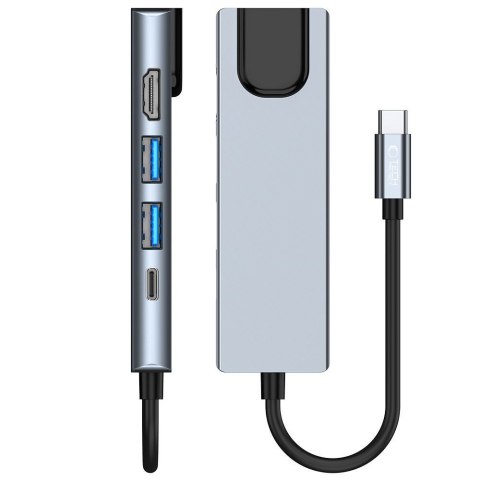 5w1 HUB rozdzielacz USB-C na USB-C USB-A HDMI RJ45 - szary 5w1 HUB rozdzielacz USB-C na USB-C USB-A HDMI RJ45 - szary