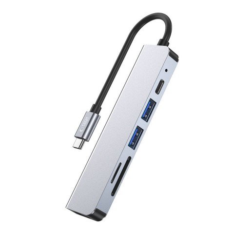 6w1 HUB rozdzielacz USB-C na USB-A USB-C HDMI micro SD / TF / SD - szary 6w1 HUB rozdzielacz USB-C na USB-A USB-C HDMI micro SD / TF / SD - szary