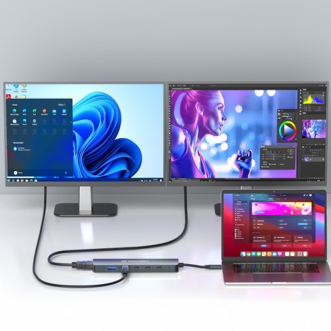 6w1 Hub rozdzielacz USB-A USB-C DisplayPort HDMI - szary