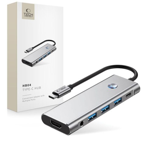 9w1 HUB Adapter USB-C USB-A HDMI SD TF PD 100W mini jack 3.5 4K 60Hz - szary