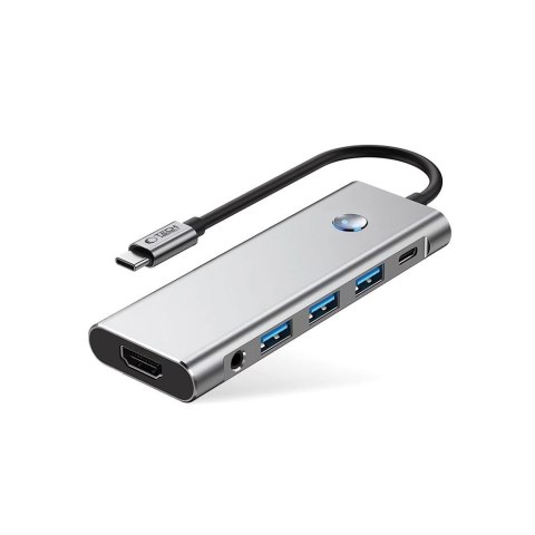 9w1 HUB Adapter USB-C USB-A HDMI SD TF PD 100W mini jack 3.5 4K 60Hz - szary