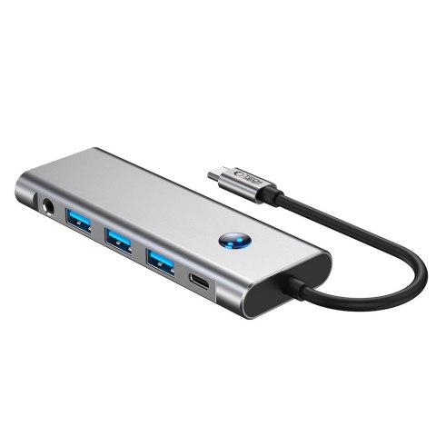 9w1 HUB Adapter USB-C USB-A HDMI SD TF PD 100W mini jack 3.5 4K 60Hz - szary