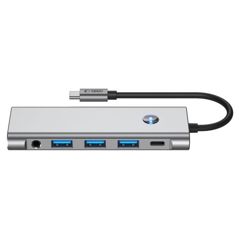 9w1 HUB Adapter USB-C USB-A HDMI SD TF PD 100W mini jack 3.5 4K 60Hz - szary