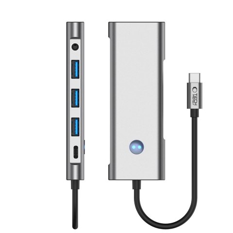 9w1 HUB Adapter USB-C USB-A HDMI SD TF PD 100W mini jack 3.5 4K 60Hz - szary