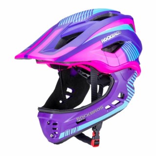 Kask rowerowy dziecięcy z odpinaną szczęką rozmiar M - fioletowo-różowy