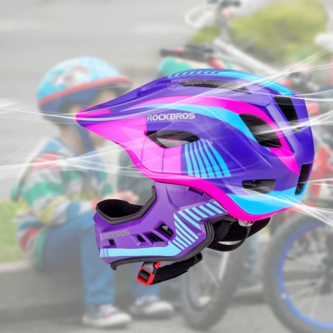 Kask rowerowy dziecięcy z odpinaną szczęką rozmiar M - fioletowo-różowy