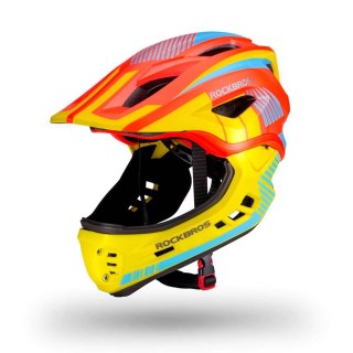 Kask rowerowy dziecięcy z odpinaną szczęką rozmiar S - żółto-pomarańczowy