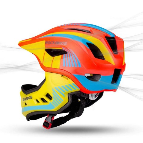 Kask rowerowy dziecięcy z odpinaną szczęką rozmiar S - żółto-pomarańczowy