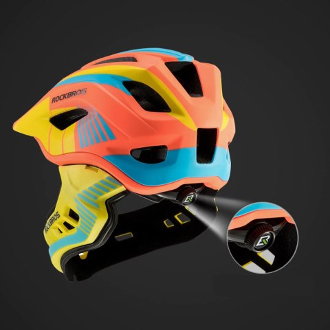 Kask rowerowy dziecięcy z odpinaną szczęką rozmiar S - żółto-pomarańczowy