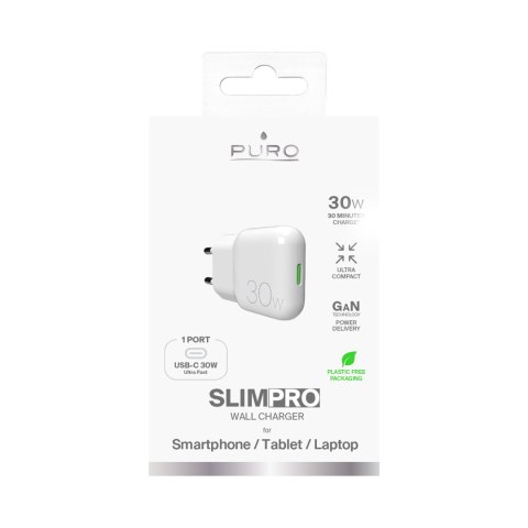 Ładowarka sieciowa USB-C GaN 30W - biała