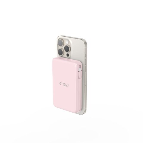 Powerbank 10000 mAh USB-A USB-C z kablami USB-C iPhone Lightning MagSafe - różowy